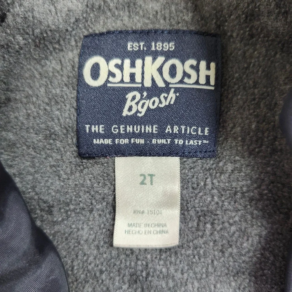 OshKosh Bgosh Toddler Boys Gray Orange Hooded Puffer Jacket Size 2T 16647